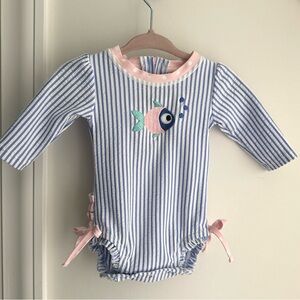 Ruffle Butts Baby Girl Striped Swimsuit | 0-3 Months